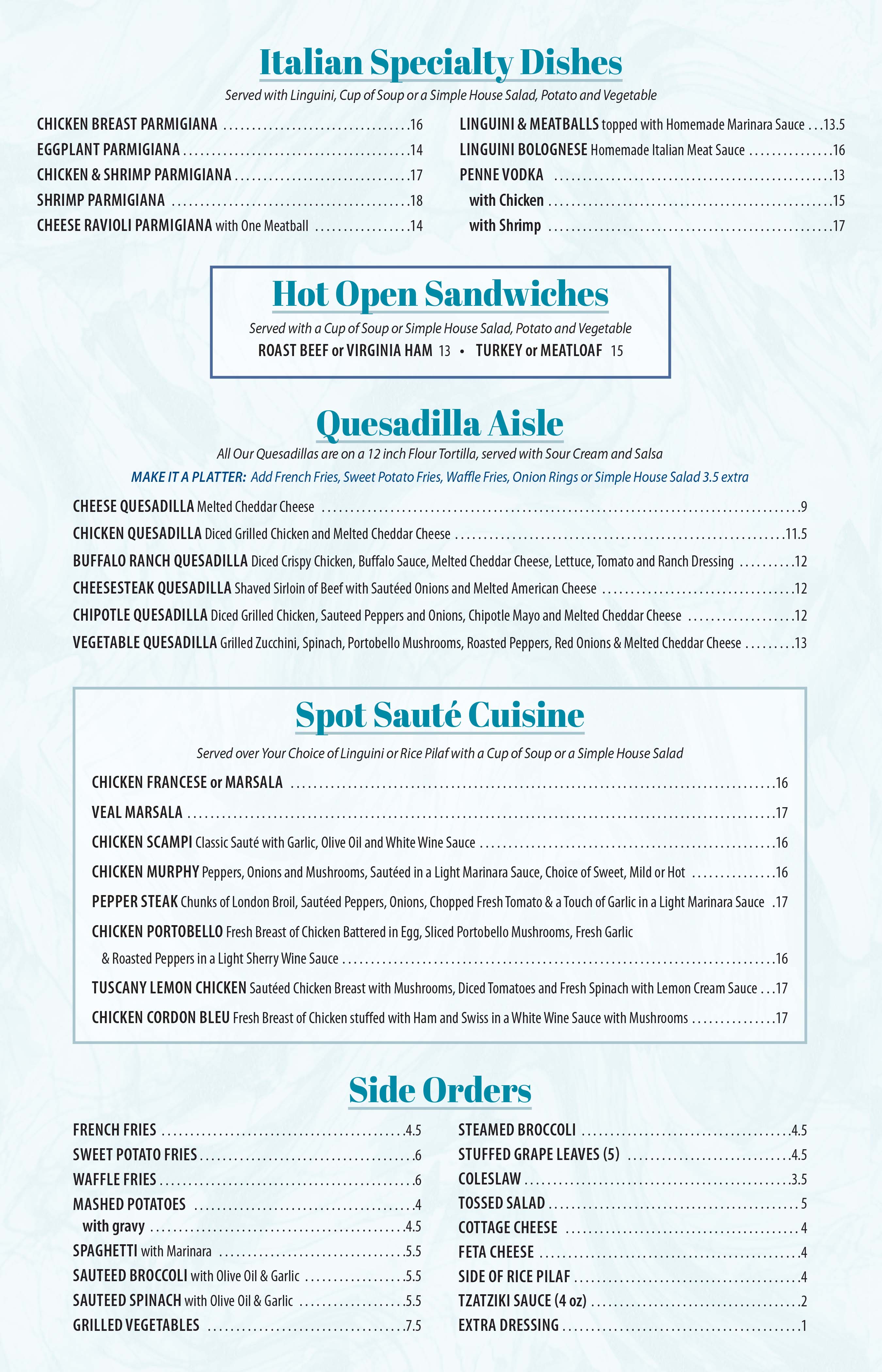 Italian Specialty - Pasta - Side Orders and More 